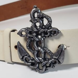 Paul Smith Off White Leather Belt with Anchor Buckle